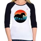Baby Look Raglan Cavalo Vintage Sunset Manga 3/4 - Foca na Moda