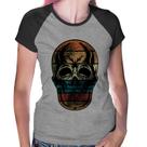 Baby Look Raglan Caveira Tropical - Foca na Moda Baby Look Raglan Caveira Tropical - Foca na Moda