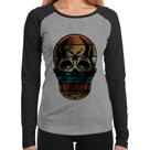 Baby Look Raglan Caveira Tropical Manga Longa - Foca na Moda Baby Look Raglan Caveira Tropical Manga Longa - Foca na Moda