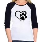 Baby Look Raglan Coração Patinha Manga 3/4 - Foca na Moda