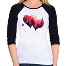 Baby Look Raglan Corações Flores Manga 3/4 - Foca na Moda