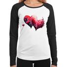 Baby Look Raglan Corações Flores Manga Longa - Foca na Moda