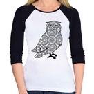 Baby Look Raglan Coruja Mandala Manga 3/4 - Foca na Moda