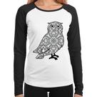 Baby Look Raglan Coruja Mandala Manga Longa - Foca na Moda