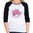 Baby Look Raglan Cuidado! Dentinhos em crescimento (Rosa) Manga 3/4 - Foca na Moda