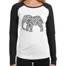 Baby Look Raglan Elefante Mandala Manga Longa - Foca na Moda