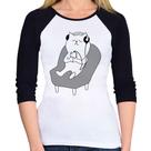 Baby Look Raglan Gatinho Ouvindo Música Manga 3/4 - Foca na Moda