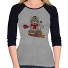 Baby Look Raglan Gatinho Simpático Manga 3/4 - Foca na Moda