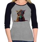 Baby Look Raglan Gato Jedi Manga 3/4 - Foca na Moda Baby Look Raglan Gato Jedi Manga 3/4 - Foca na Moda