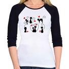 Baby Look Raglan Gatos E Corações Manga 3/4 - Foca na Moda