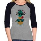 Baby Look Raglan Hello Verão Manga 3/4 - Foca na Moda Baby Look Raglan Hello Verão Manga 3/4 - Foca na Moda