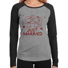 Baby Look Raglan Just Married Manga Longa - Foca na Moda