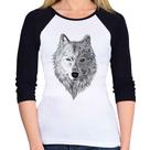 Baby Look Raglan Lobo Mandala Manga 3/4 - Foca na Moda