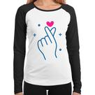 Baby Look Raglan Mini coração coreano Manga Longa - Foca na Moda Baby Look Raglan Mini coração coreano Manga Longa - Foca na Moda