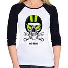 Baby Look Raglan Old Skull Motorcycle Manga 3/4 - Foca na Moda