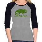 Baby Look Raglan openSUSE Linux Logo Manga 3/4 - Foca na Moda