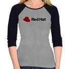Baby Look Raglan Red Hat Linux Logo Manga 3/4 - Foca na Moda