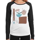 Baby Look Raglan Vaso de Planta Minimalista Abstrato Manga Longa - Foca na Moda Baby Look Raglan Vaso de Planta Minimalista Abstrato Manga Longa - Foca na Moda