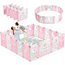 Baby Playpen Dripex dobrável com portão ajustável de 18 painéis rosa