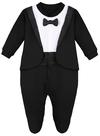 Baby Tuxedo Footie lilax 12 meses preta com gravata borboleta