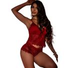 Babydoll Feminino Vermelho Lingerie Renda Romântico Confortável Ajustável
