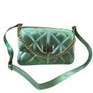 Bag Bolsa Feminina Couro Legítimo Média Verde Metalizado