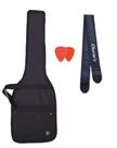 Bag capa guitarra strato simples nylon bolso alça de mão e lateral + correia almofadada alça estofada + 2 palhetas kit