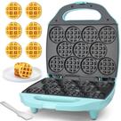 Baker's Friend, Mini Máquina de Waffles Bite-size para Crianças e Adultos, Pequena Máquina de Waffles Belga, Ferro para Waffles Antiaderente de 11 x 2,2”, Receita Inclusa, Azul