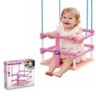 Balanco Infantil Cadeirinha Em Madeira Rosa Meninas 35Kg Playground Assento Grade Protecao Ergonomico Cinto De Seguranca