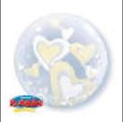 Balao 24 bubble duplo corações flutuantes brancos e marfim 29489