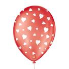 Balão de Festa Decorado 9” (23 cm) Corações Vermelho Quente - Pacote com 25 Unidades