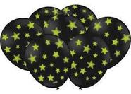 Balão decorado 9" preto com estrela verde neon - 25 unidades