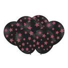 Balão decorado preto com estrela rosa neon - 25 unidades