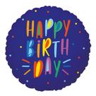 Balão para festa tema Happy Birthday Azul Confetes Feliz Aniversário metalizado 45 cm unidade