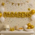 Balão Parabéns Metalizado 16" 40cm na cor Prata ou Dourado