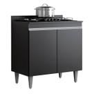 Balcão Armário Cooktop 80 cm 2 Portas Com Tampo Ellen Preto