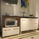 Balcão Armário Cozinha Gabinete de Pia 120 cm Bruna e Balcão para Fogão Cooktop 4 Bocas e Forno Evelyn Savana Off White