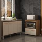 Balcão Armário Cozinha Gabinete de Pia 140 cm Camila e Balcão Amanda Para Microondas e Forno Elétrico Savana Off White