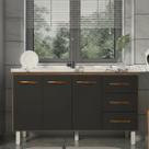 Balcão Armário Cozinha Gabinete Pia de 140 cm Carine com 3 Portas e 3 Gavetas Savana Preto