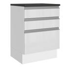 Balcão Armário de Cozinha 100% MDF 60 cm 3 Gavetas Frentes Branco Brilho Acordes Madesa Balcão Armário de Cozinha 100% MDF 60 cm 3 Gavetas Frentes Branco Brilho Acordes Madesa