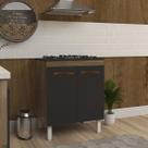 Balcão Armário de Cozinha Para Fogão Cooktop 5 Bocas Fran Mobília Decor Savana Preto