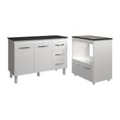Balcão Armário Gabinete Bruna 118 Cm Branco Com Tampo Preto E Balcão Evelyn Para Cooktop 4 Bocas Branco