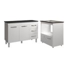Balcão Armário Gabinete Bruna 118 Cm Branco Com Tampo Preto E Balcão Evelyn Para Cooktop 5 Bocas Branco
