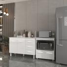 Balcão Armário Gabinete Bruna 118 cm com Tampo Tampão e Balcão Amanda para Forno e Microondas Branco