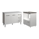 Balcão Armário Gabinete Bruna 118 Cm Com Tampo Tampão E Balcão Evelyn Para Cooktop 5 Bocas Branco