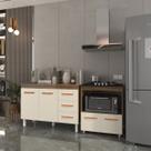 Balcão Armário Gabinete Bruna 118 cm Savana Off White com Tampo Savana e Balcão Evelyn Cooktop 4 Bocas Savana Off White