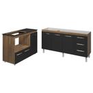 Balcão Armário Gabinete De Pia 150 Cm Deise E Balcão Alana Para Fogão Cooktop 4 Bocas E Forno Elétrico Savana Preto