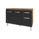 Balcão Armário Gabinete Para Pia De Cozinha 118 Cm Aline 3 Portas E 1 Gaveta Preto