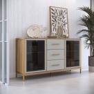 Balcão Buffet 150cm com 2 Portas de Vidro e 3 Gavetas Duo