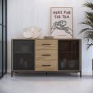 Balcão Buffet 150cm com 2 Portas de Vidro e 3 Gavetas Duo